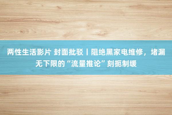 两性生活影片 封面批驳丨阻绝黑家电维修，堵漏无下限的“流量推论”刻扼制缓