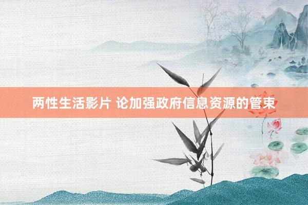两性生活影片 论加强政府信息资源的管束