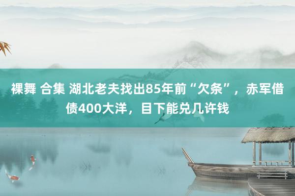 裸舞 合集 湖北老夫找出85年前“欠条”，赤军借债400大洋，目下能兑几许钱